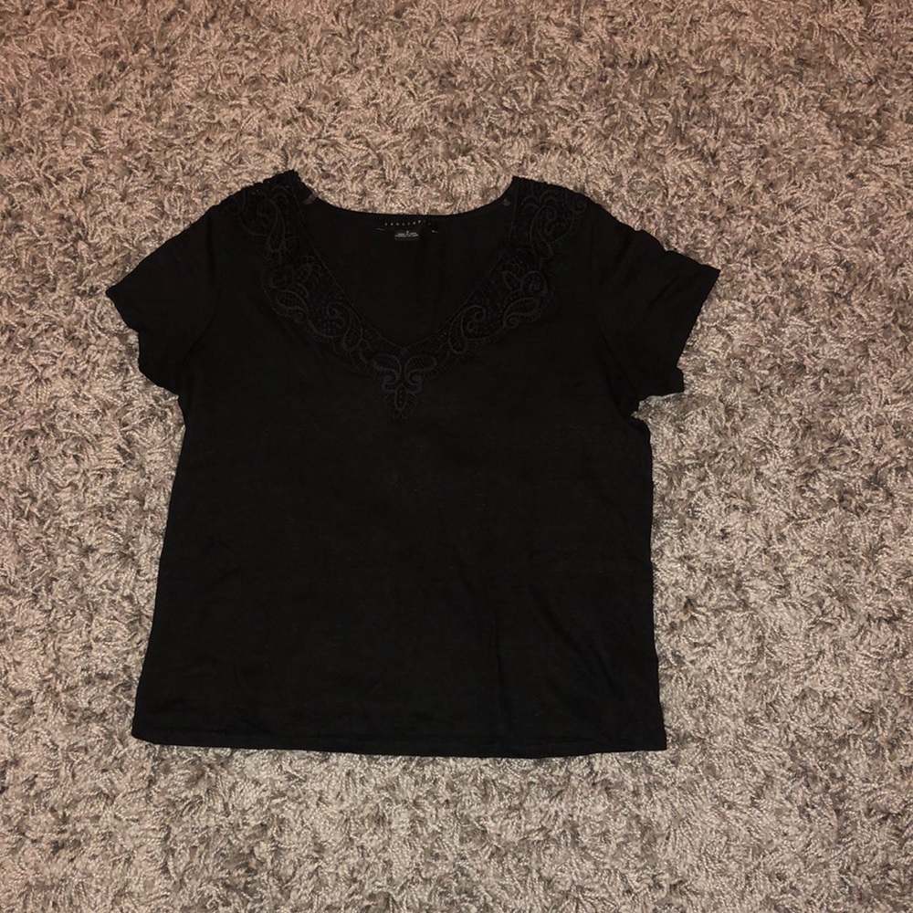 Black Sanctuary Shirt with a Lace Neckline